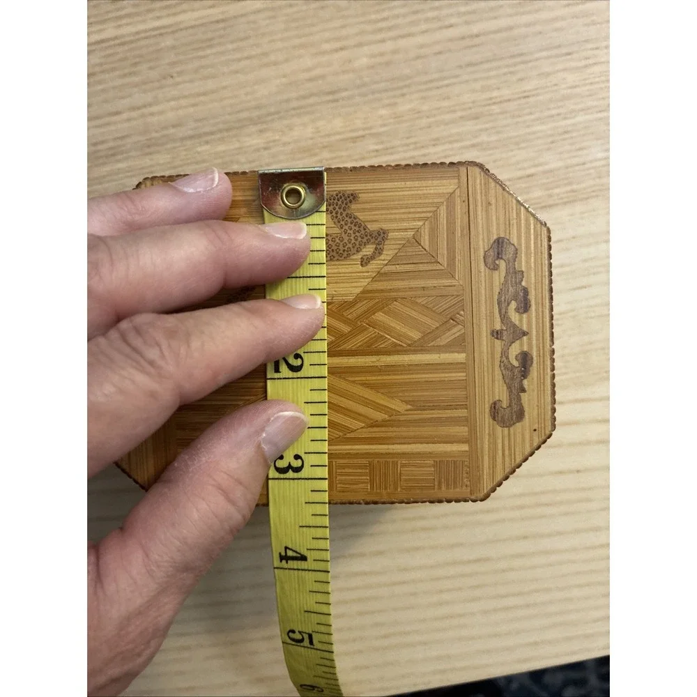 Octagon Hand‎ Carved Inlaid Wood Box for Jewelry & Trinkets with Gazelle